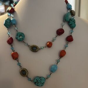 36” turquoise and coral necklace